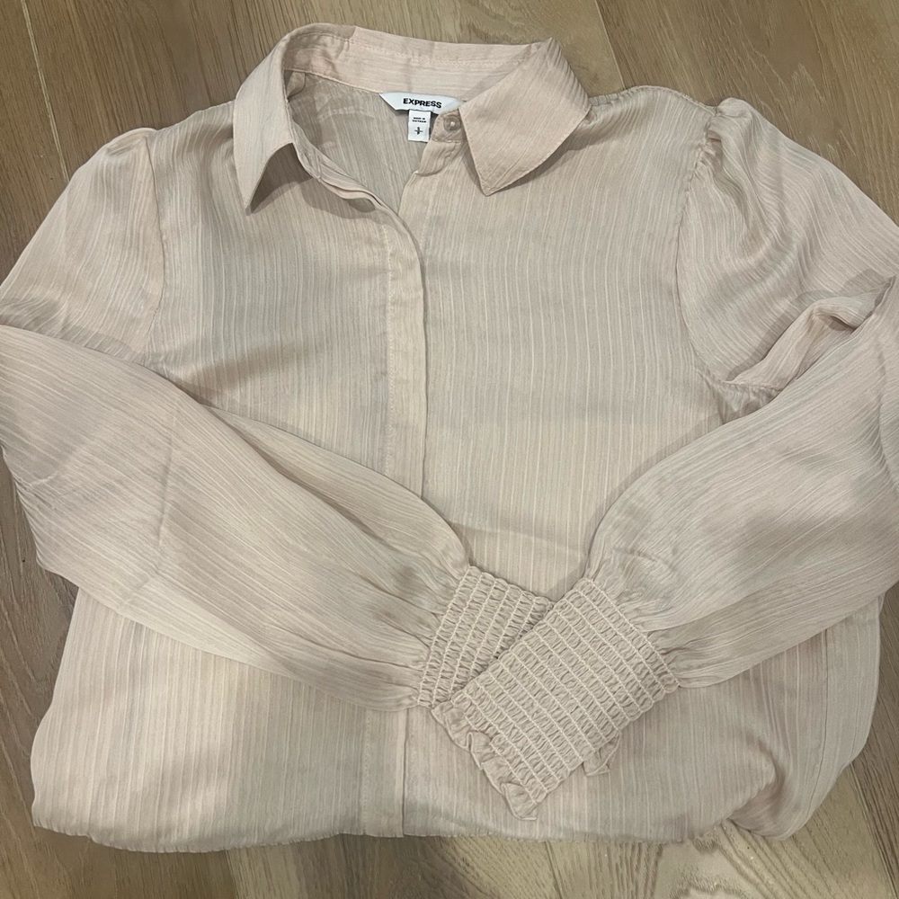 Express Textured chiffon button down, light pink